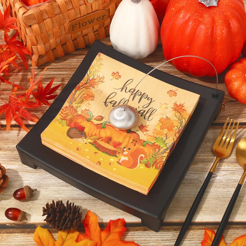 وولاين Whaline 80 حزمة من المناديل ذات طابع الخريف، مقاس 6.5 × 6.5 بوصة، مناديل أوراق الخريف الملونة على شكل يقطين للاستعمال مرة واحدة، مناديل غداء وعشاء للاستعمال مرة واحدة من أجل احتفالات عيد الشكر، وجمع لوازم ديكور الطاولة - Image 3